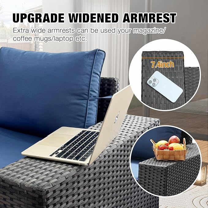 5 Pieces Patio Furniture Set All-Weather Outdoor Wicker Sectional Conversation - Image 2