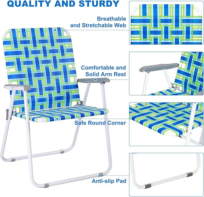 VINGLI Oversize Patio Lawn Webbed Folding Chairs Set of 2, Outdoor Beach Chair - Image 5