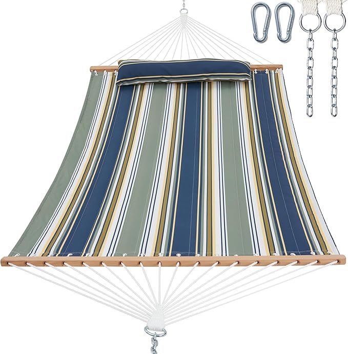 2 Person 12FT Hammocks for Outside, Double Quilted Fabric Outdoor Hammock by GafeteOutdoorLiving