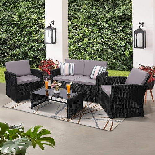 4-Piece Patio Furniture Set, Wicker Outdoor Rattan Sectional Sofa - Image 2