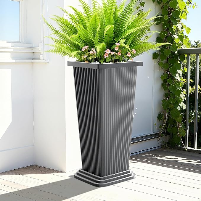 Set of 2 Tall Planters with Drainage Tray, 24 Inch Large Flower Pots - Image 5