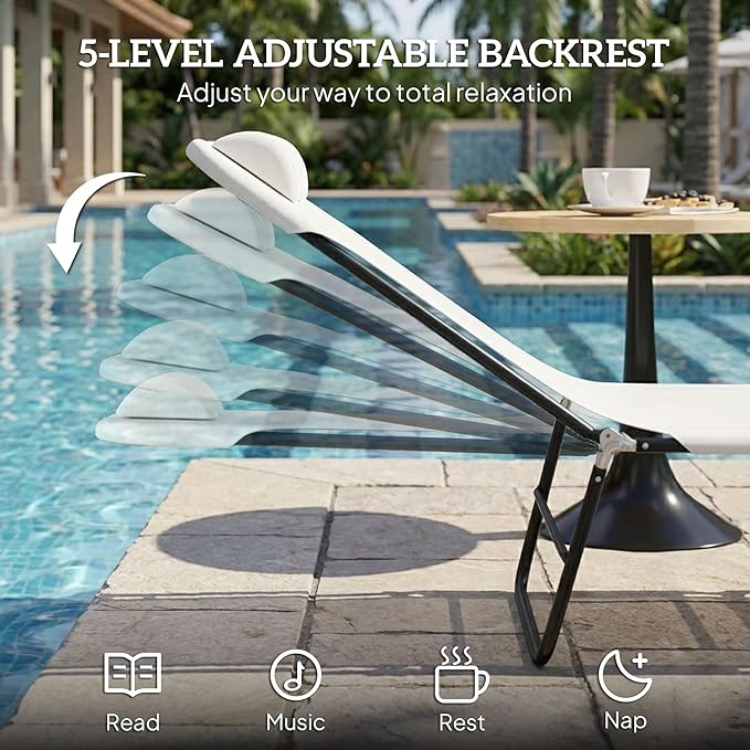 Outsunny Folding Chaise Lounge Chair, Pool Sun Tanning Chair, Outdoor Lounge - Image 4
