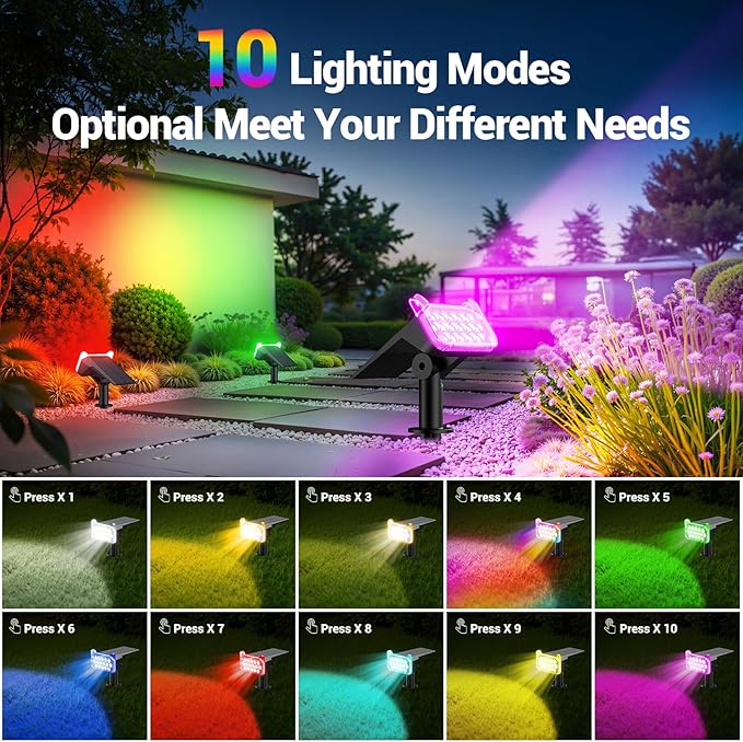 WdtPro 4 Pack Solar Color Changing Lights, 10 Lighting Modes Solar Lights - Image 2