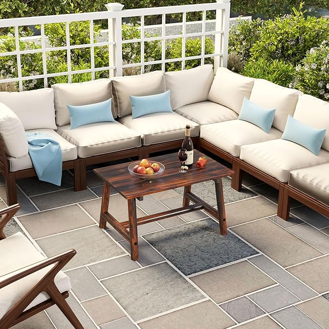 Tangkula Outdoor Coffee Table, Solid Wood Patio Desk - Image 4