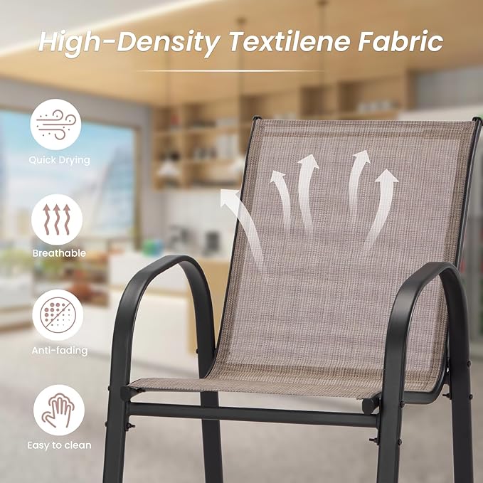 HOMREST Outdoor Bar Height Stools Set of 6, High Back Patio Chairs - Image 8