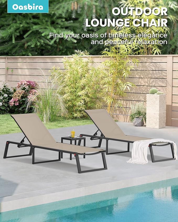 Aluminum Chaise Lounge Outdoor Set of 2, Foldable & No Assembly Patio Pool - Image 6