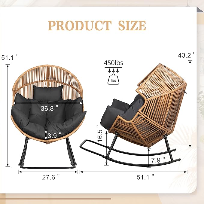 Vongrasig Wicker Egg Chair PE Rattan Rocking Chair - Image 2