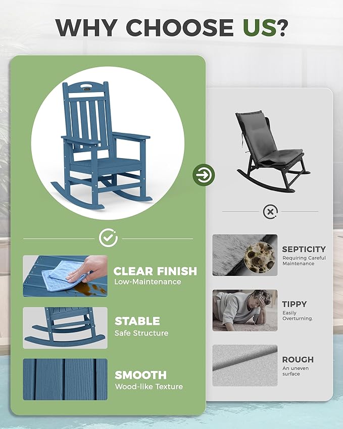 Oversized Outdoor Rocking Chairs Set of 4, High Back Porch Rocking Chair - Image 8