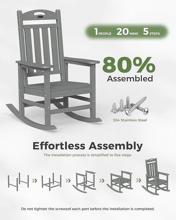 Oversized Outdoor Rocking Chairs Set of 2, High Back Porch Rocker Chair - Image 8