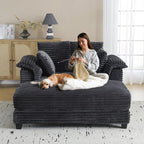 VINGLI 56" Oversized Chaise Lounge Chair, Dark Grey Comfy Corduroy Chaise Sofa - Image 8