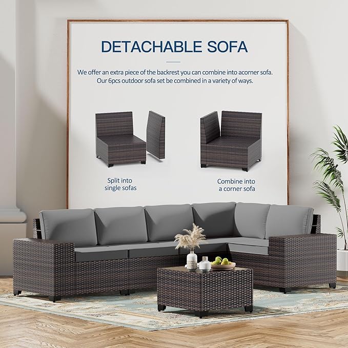 Kullavik 10 Pieces Outdoor Patio Furniture Set, PE Wicker Rattan Sectional Sofa - Image 5