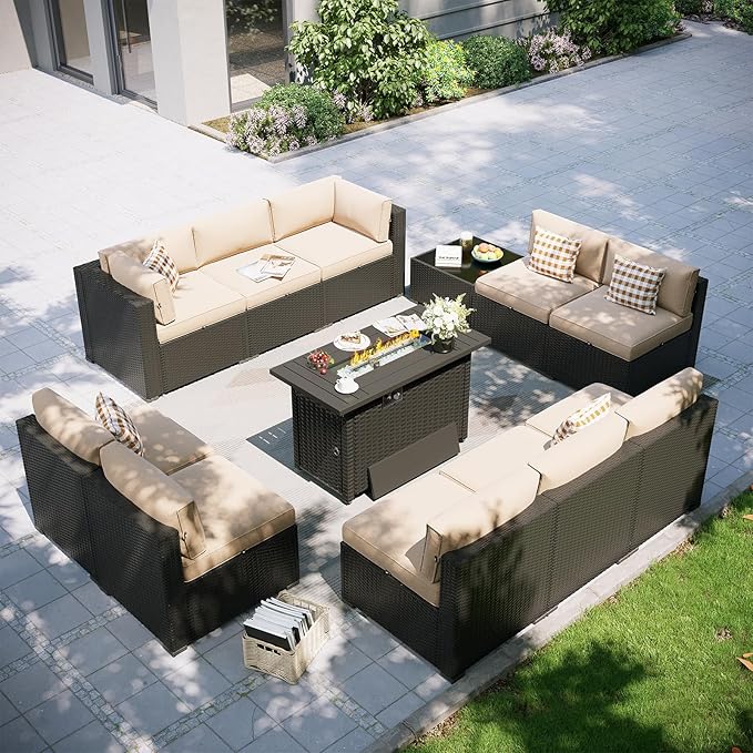 Aoxun Patio Furniture Set with Fire Pit Table, 12 Piece Outdoor Sectional Sofas by Aoxun