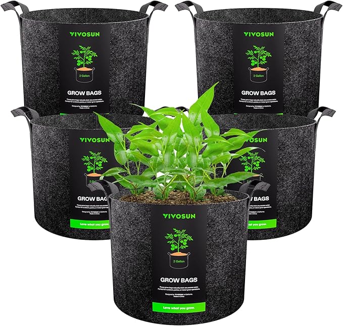 VIVOSUN 5-Pack 2 Gallon Grow Bags Heavy Duty Thickened Nonwoven Fabric Pots by VIVOSUN