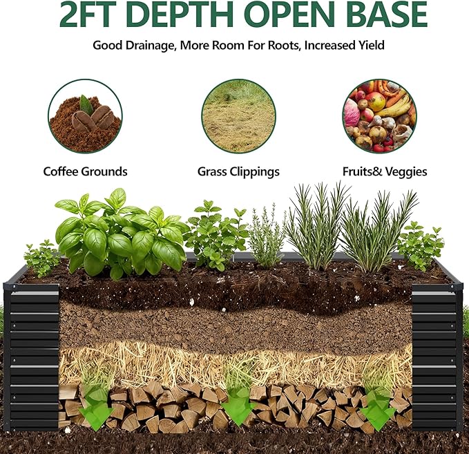 Vengarus 12x4x2FT Galvanized Raised Garden Bed Kit, Large Rectangle Elevated - Image 4