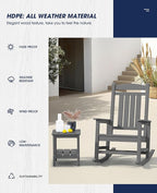 KINGYES HDPE Outdoor Rocking Chair, Widened Seat Patio Rocking Chair, Oversized - Image 5