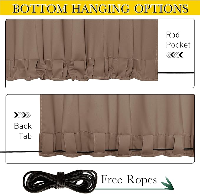 NICETOWN 2 Panels Blackout Patio Waterproof Outdoor Curtains, Top & Bottom - Image 4