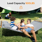 Double Hammock with Spreader Bar & Pillow, Portable 500lbs Capacity - Image 2