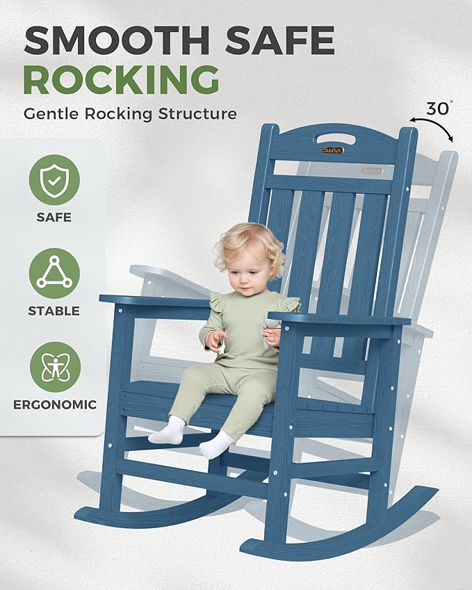 Oversized Outdoor Rocking Chairs Set of 4, High Back Porch Rocking Chair - Image 4