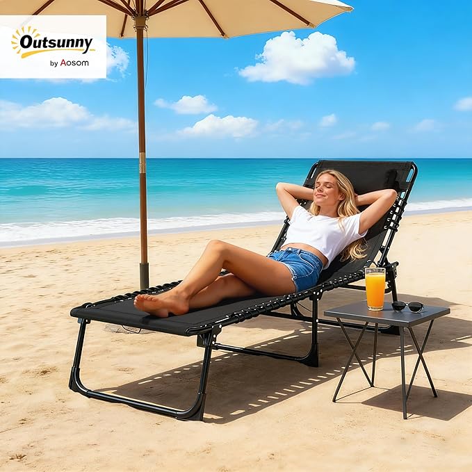 Outsunny Folding Chaise Lounge Chair, Patio Sun Tanning Chair, Outdoor Chaise - Image 2