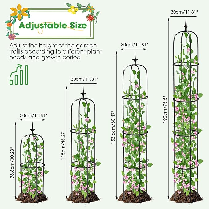 Tower Obelisk Garden Trellis for Climbing Plant，6.3FT/75.6" Rustproof Metal - Image 3