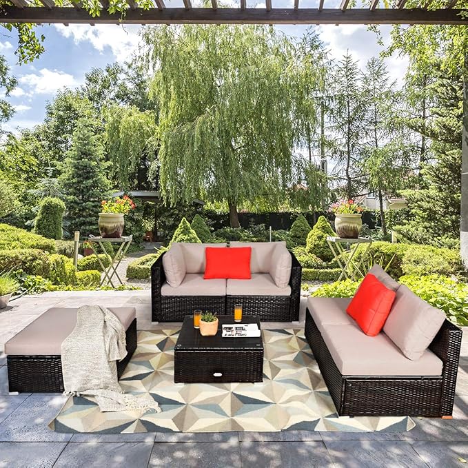Tangkula 6 Piece Patio Furniture Set, Outdoor Deck Lawn Backyard Durable Steel - Image 4