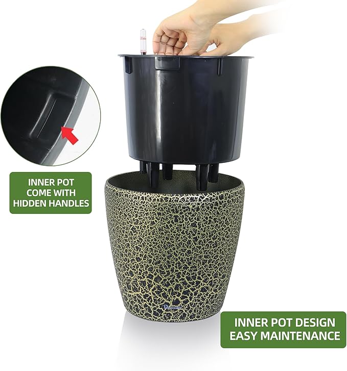 Dexceder 11x10 Inches Self Watering Planter Indoor Outdoor, Inner Pot Design - Image 4