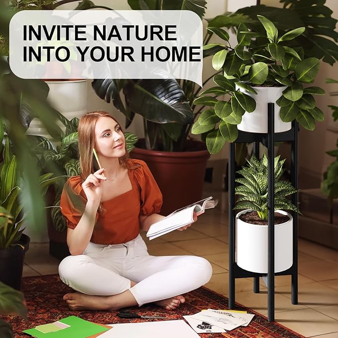 MUDEELA 2 Pack Indoor Plant Stands, 2 Tier Tall Plant Stand 30 inches, Mid - Image 9