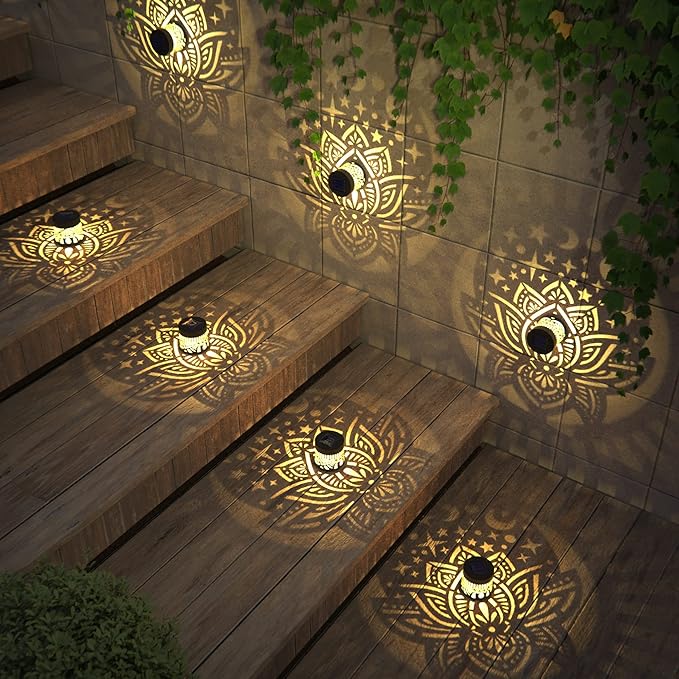 2 Pack Solar Fence Lights Metal Solar Powered Outdoor Wall Deck Lights Lotus - Image 4