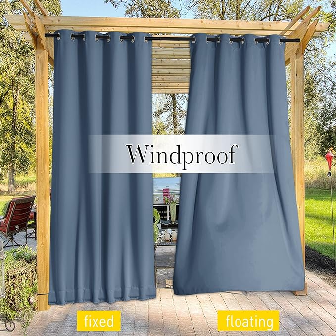 NICETOWN 2 Panels Waterproof Outdoor Curtains Fixed Grommet & Back Tab on Top & - Image 5