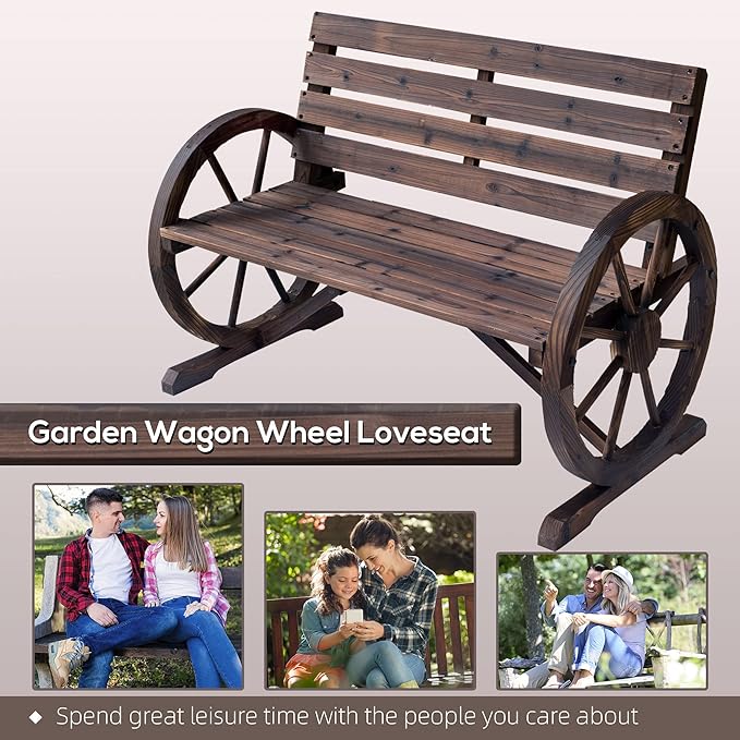 Outsunny 41" Wooden Wagon Wheel Bench, Rustic Outdoor Patio Weather Resistance - Image 7