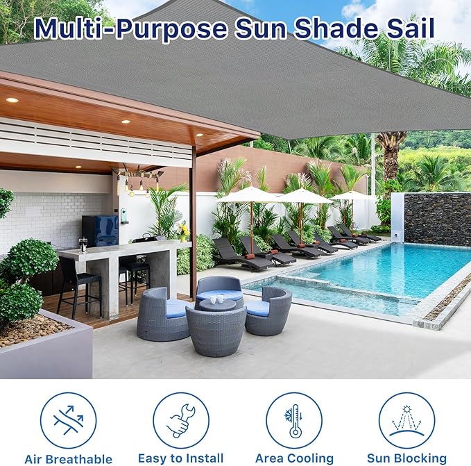 12'x12' Sun Shade Sail, UV Protection Outdoor Shade, Curved Tear Resistant - Image 6