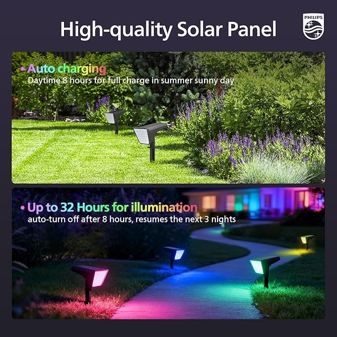 Philips 6 Packs Solar RGBW Spot Lights Outdoor, 18 LED Solar Powered Landscape - Image 5