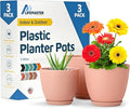 Pink Plant Pots with Drainage Holes & Saucers 3 Pack, Indoor & Outdoor by LIFEMASTER