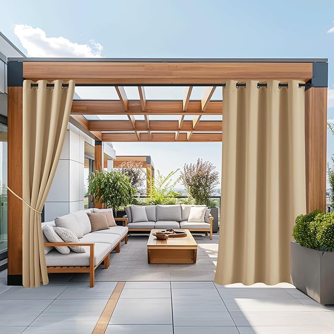 NICETOWN Outdoor Patio Curtains Waterproof Set of 2, Rustproof Stainless Steel by NICETOWN