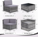 8-Piece Patio Furniture Set, Outdoor Wicker Rattan Sectional - Image 6