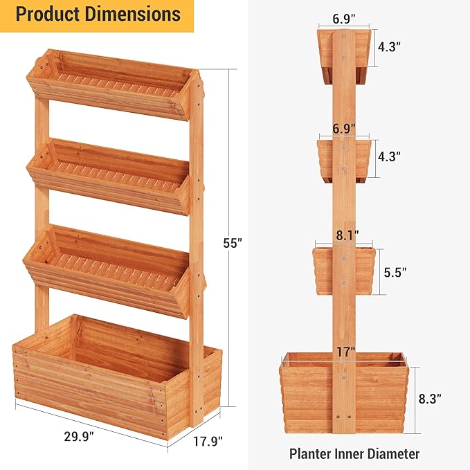 Vertical Wooden Raised Garden Bed Planters Wood Planter Kit Plant Stand Flower - Image 3