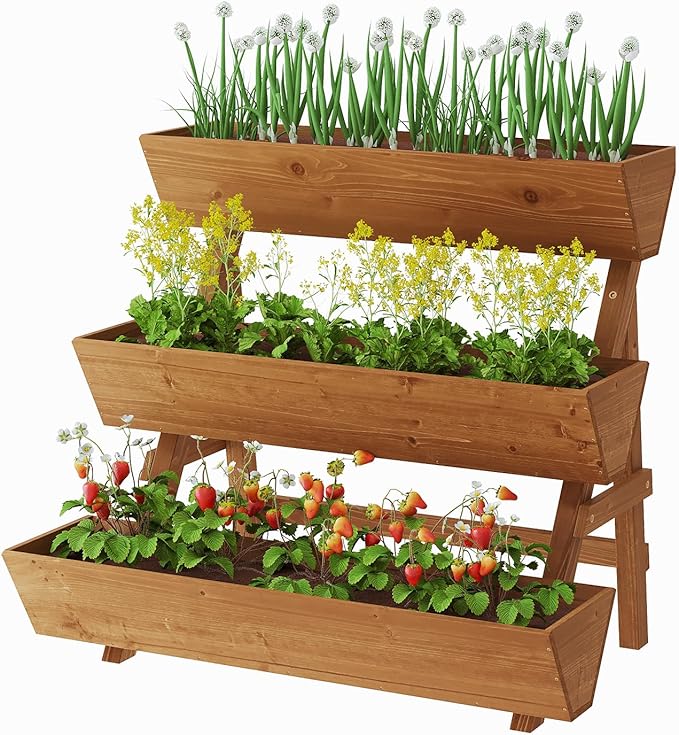 3-Tiers Wooden Raised Garden Bed Tiered Planter Box Flower Pots Vertical Garden - Image 9