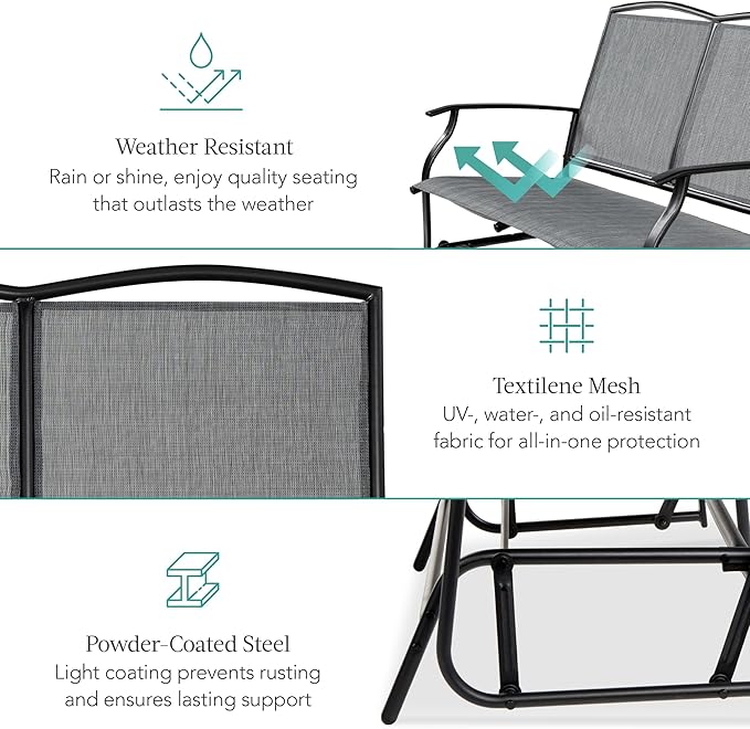 Best Choice Products 2-Person Outdoor Patio Swing Glider Steel Bench Loveseat - Image 5