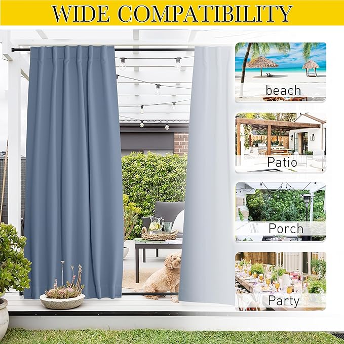 NICETOWN 2 Panels Outdoor Curtains Waterproof Pocket & Back Tab on Top & Bottom - Image 7