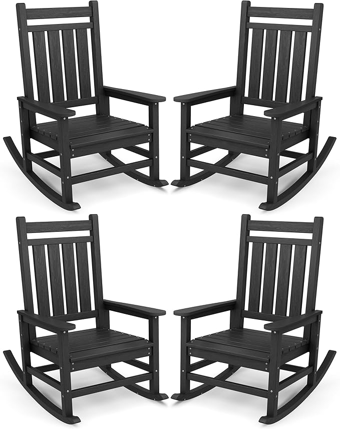 SERWALL Oversized Outdoor Rocking Chair Set of 4, HDPE Rocker by SERWALL