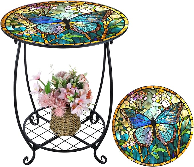 Outdoor Side Table Round Small Mosaic Patio Accent Indoor End Plant Coffee Tea by Cinnvoice