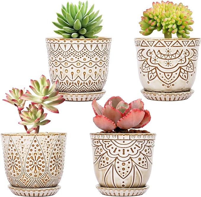 Gepege Succulent Pots, 4 Inch Small Indoor Ceramic Planter Pot by Gepege