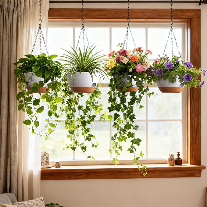 4 Pack 8 Inch Self Watering Hanging Planters - Image 2