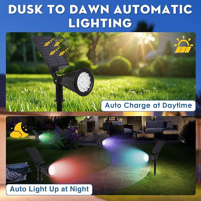 Solar Spot Lights Outdoor, 2-in-1 Wall Mount & Ground Stake 18 LEDs - Image 6