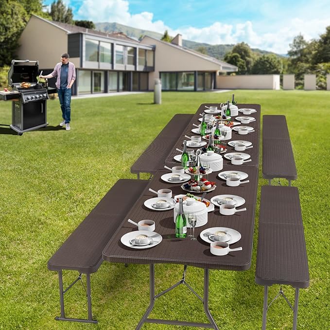 VINGLI 6 feet Plastic Folding Bench, Portable in/Outdoor Picnic Party Camping - Image 2