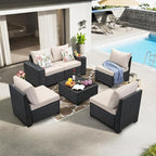 Jing's Villa 6-Piece Patio Furniture Set, All-Weather Outdoor Wicker Sectional - Image 9