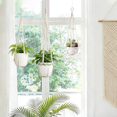 3 Pack Macrame Plant Hanger Indoor 3 Different Sizes Hanging Planter Basket - Image 2