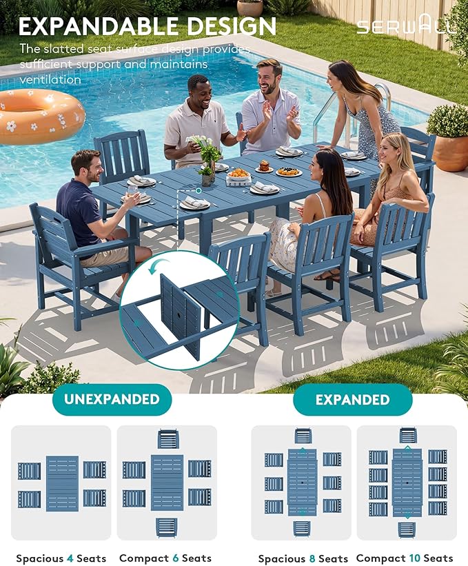 SERWALL 11-Piece Outdoor Dining Set, All Weather HDPE Outdoor Furniture Set - Image 4