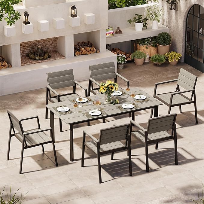 Outdoor Dining Set for 6, Aluminum Patio Table and Chairs Set by Oasbira