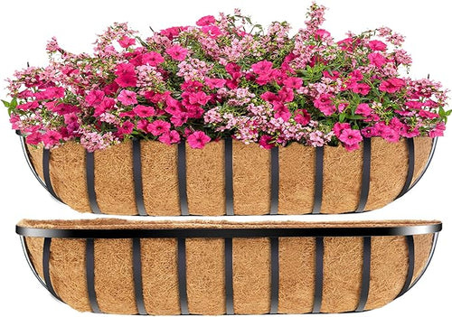 30 Inch Window Deck with Coco Liner, Fence Metal Hanging Flower Planter Window by YM